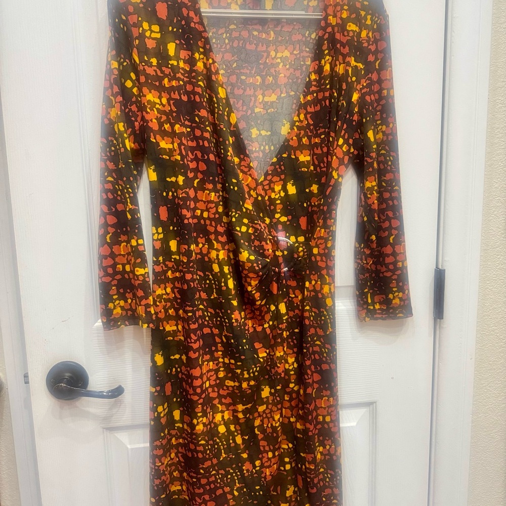 Glamour Orange Yellow Faux Wrap Dress
